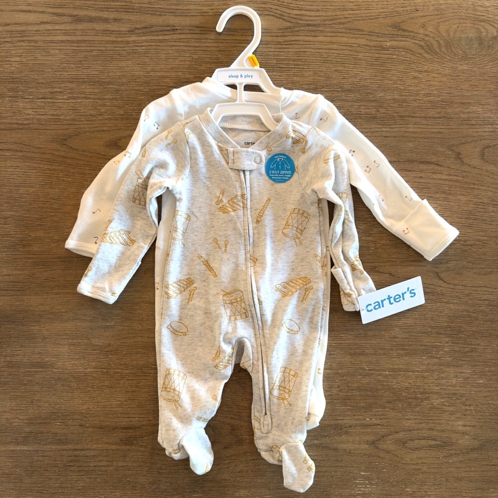 Carters Newborn Baby Long Sleeve Bodysuits, Oeko-Tex Cotton-Set of 2-NWT RRP $30